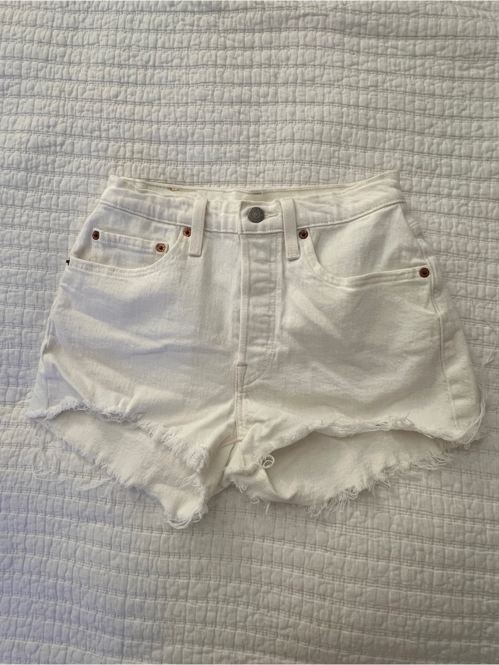 Levi’s 501 White High-Rise Frayed Hem Denim Shorts